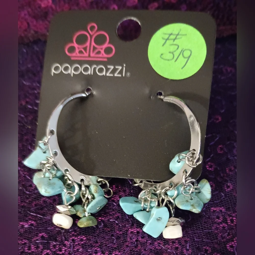 Paparazzi Silver and Blue Stone Earrings - Picture 2 of 6
